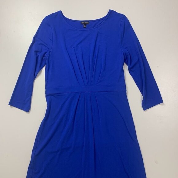 Talbots Cobalt Dress Blue 3/4 Sleeve A Line Pleated Waist Career Stretch Classic - Picture 3 of 9